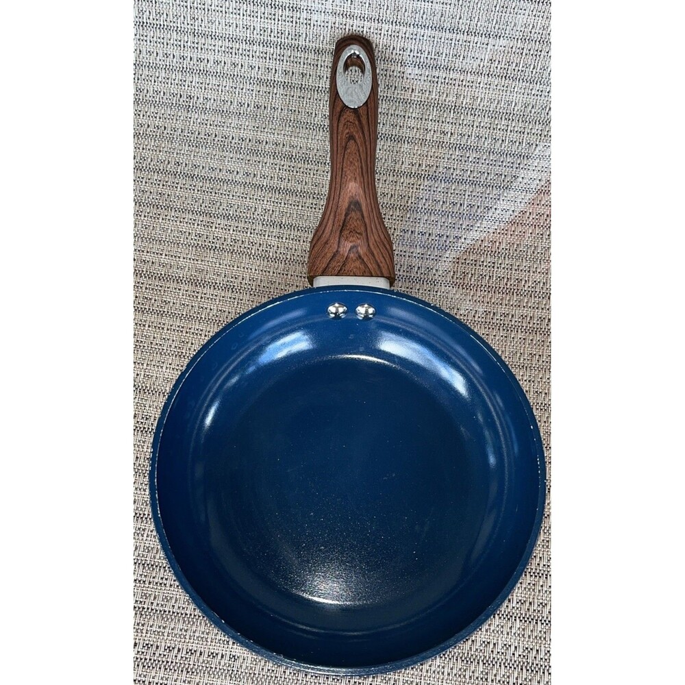 PHANTOM CHEF Dark BLUE 8" FRY PAN With Wooden Look Handle
